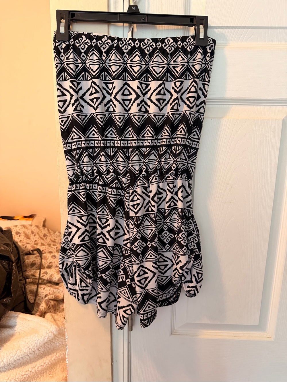 Black & White Geometric Strapless Romper